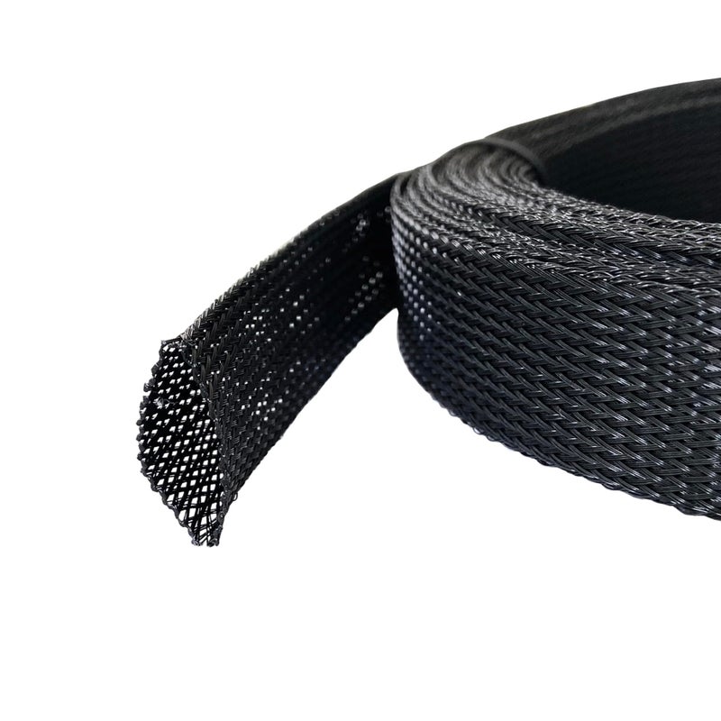 MGI SpeedWare 25ft Expandable Non-Split PET Braided Cable Sleeve, High-Temperature Black Loom for Automotive Harness and Chew-Resistant Home Office Wire Management (1/2") - Image 1